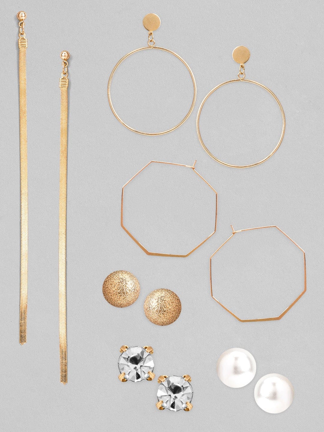 【Rubans】 Set of 6 Gold Plated Studs, Hoop Earrings & Shoulder Dusters｜ゴールドメッキ スタッド・フープ・ショルダーダスター イヤリング 6組セット
