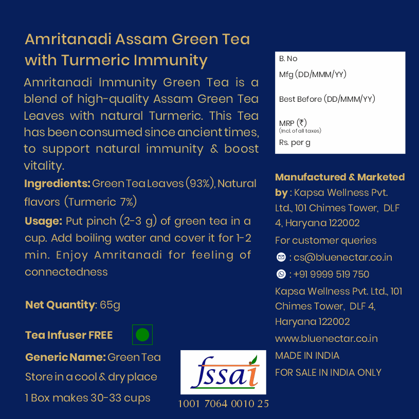 Turmeric Green Tea for Immunity Booster | Free Tea Infuser (50 g + 15 g Free | 33 cups) 50g