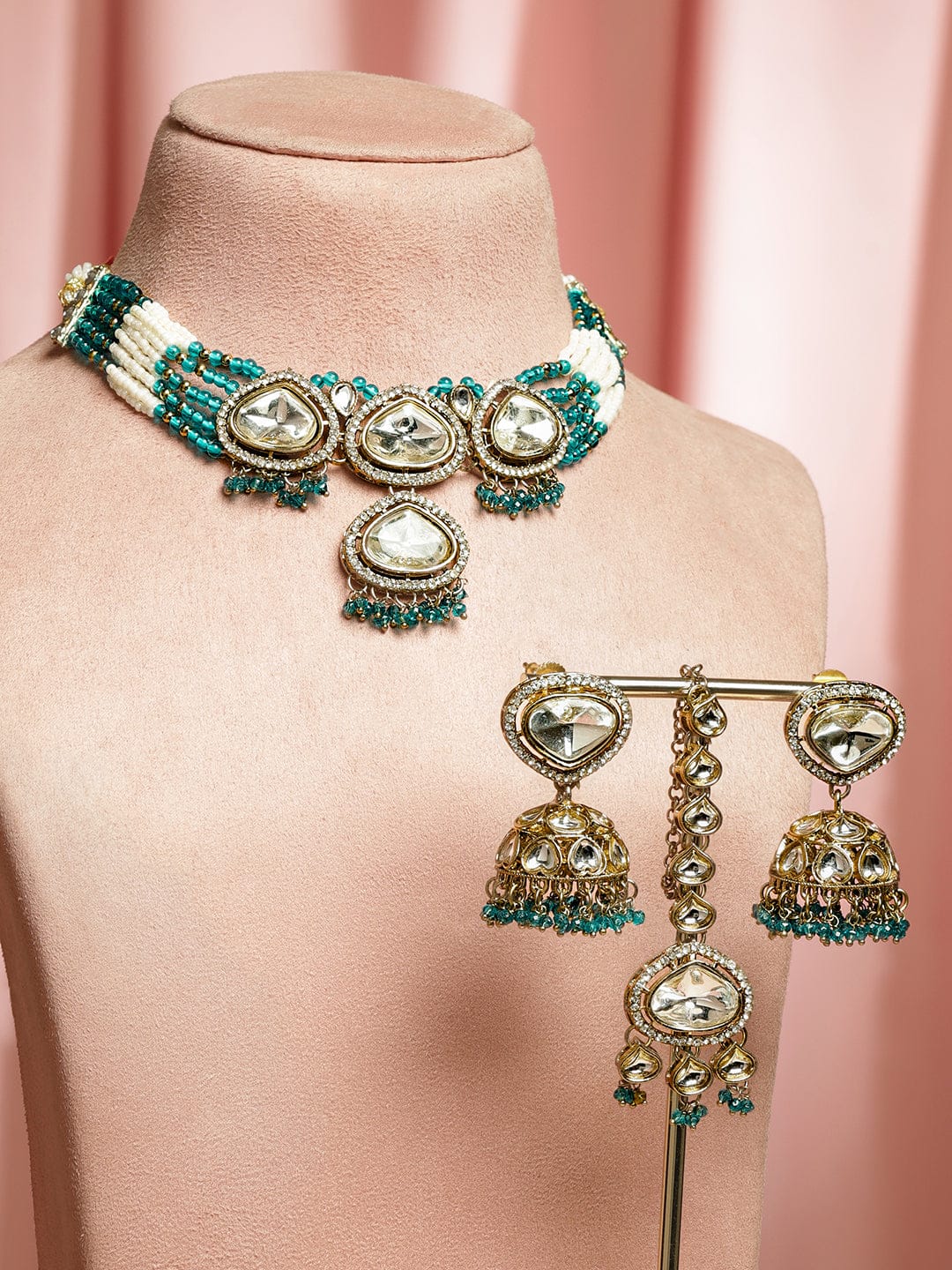 Turquoise Edges Kundan Choker Set フリーサイズ