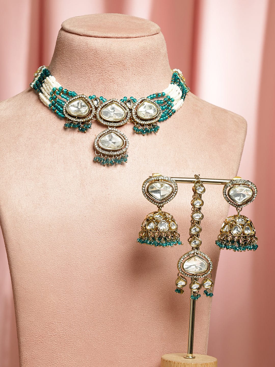 Turquoise Edges Kundan Choker Set フリーサイズ