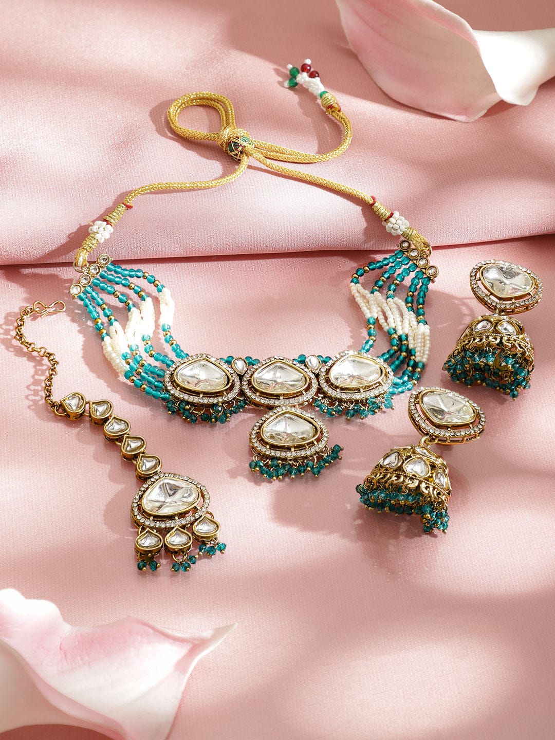 Turquoise Edges Kundan Choker Set フリーサイズ