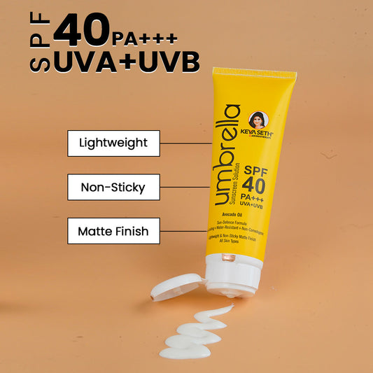 Umbrella Sunscreen Solution SPF 40, Broad Spectrum Protection, No White Cast, Lightweight Matte Finish with Avocado 100ml 100ml