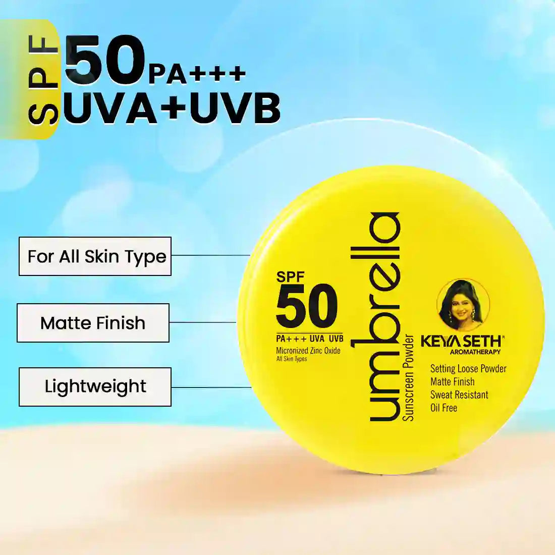 Umbrella Sunscreen Powder SPF 50 with PA+++ UV Protection, Sweat Resistant Formula, Micronized Zinc Oxide for Oily Skin 50g x 3