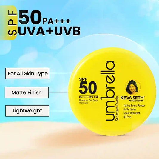 Umbrella Sunscreen Powder SPF 50 with PA+++ UV Protection, Sweat Resistant Formula, Micronized Zinc Oxide for Oily Skin 50g x 3