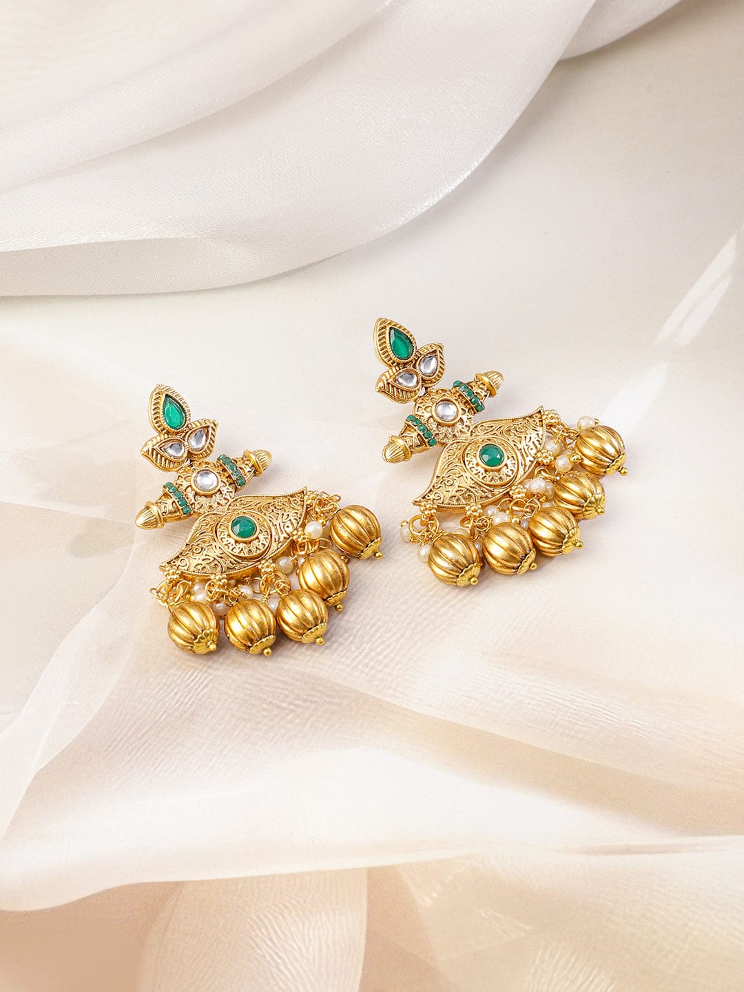 Vintage Luxe Green & Golden Necklace Set フリーサイズ