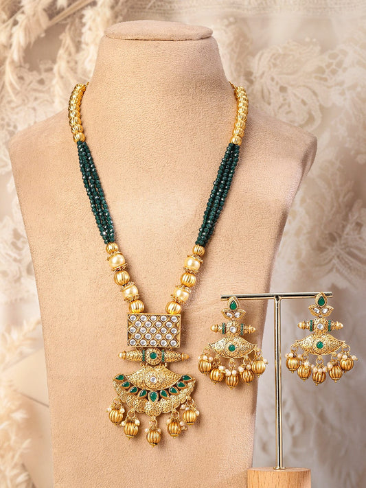 Vintage Luxe Green & Golden Necklace Set フリーサイズ