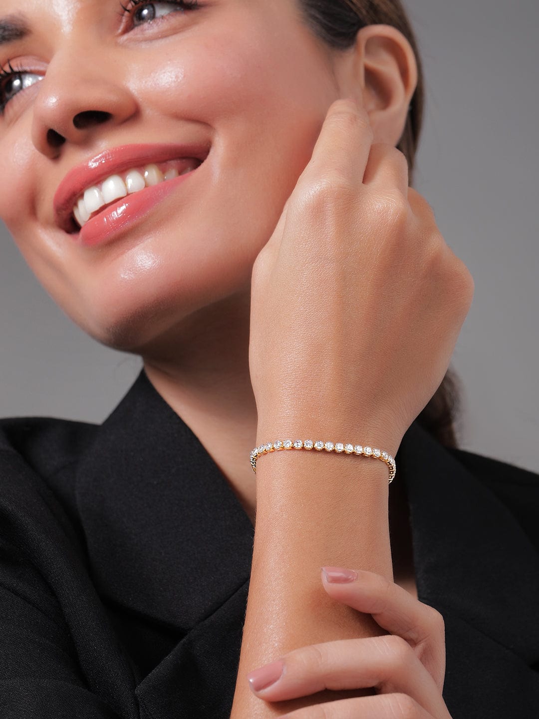 Zircon Gold plated tennis bracelet フリーサイズ