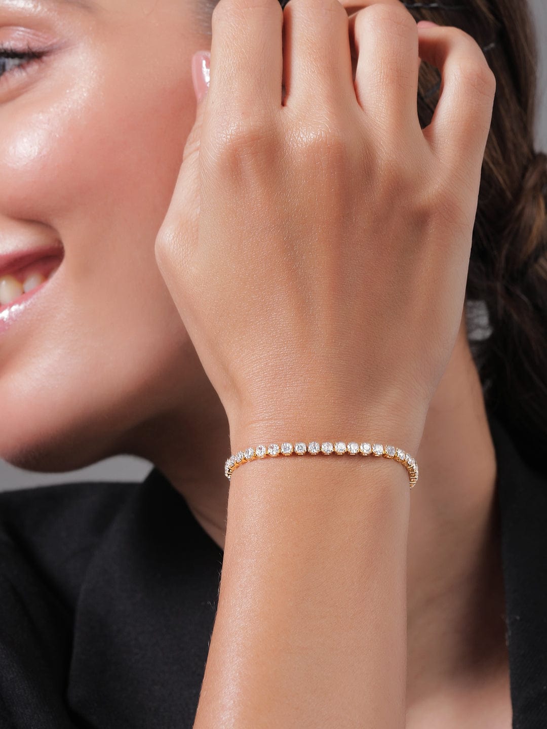 Zircon Gold plated tennis bracelet フリーサイズ