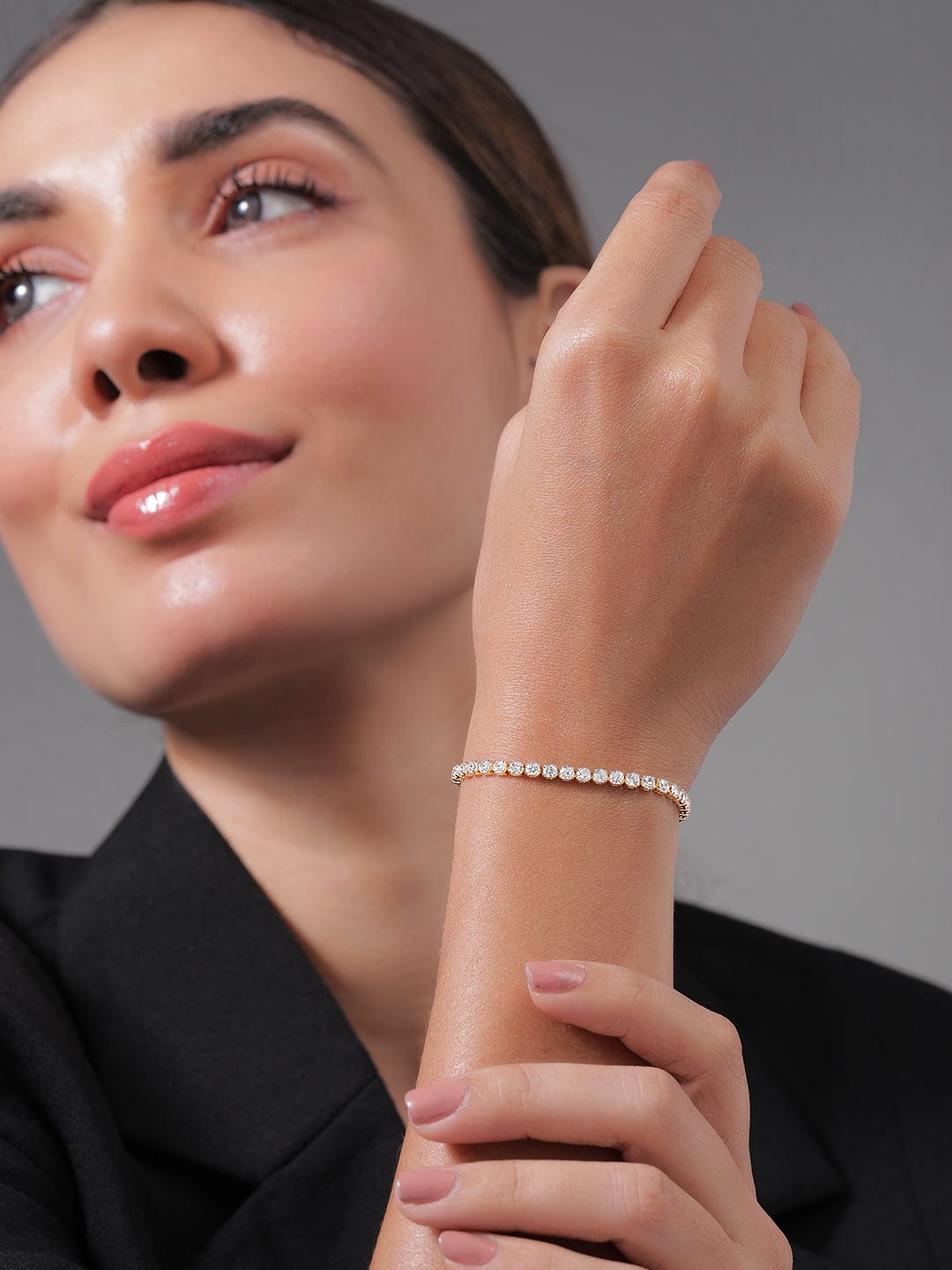 Zircon Gold plated tennis bracelet フリーサイズ