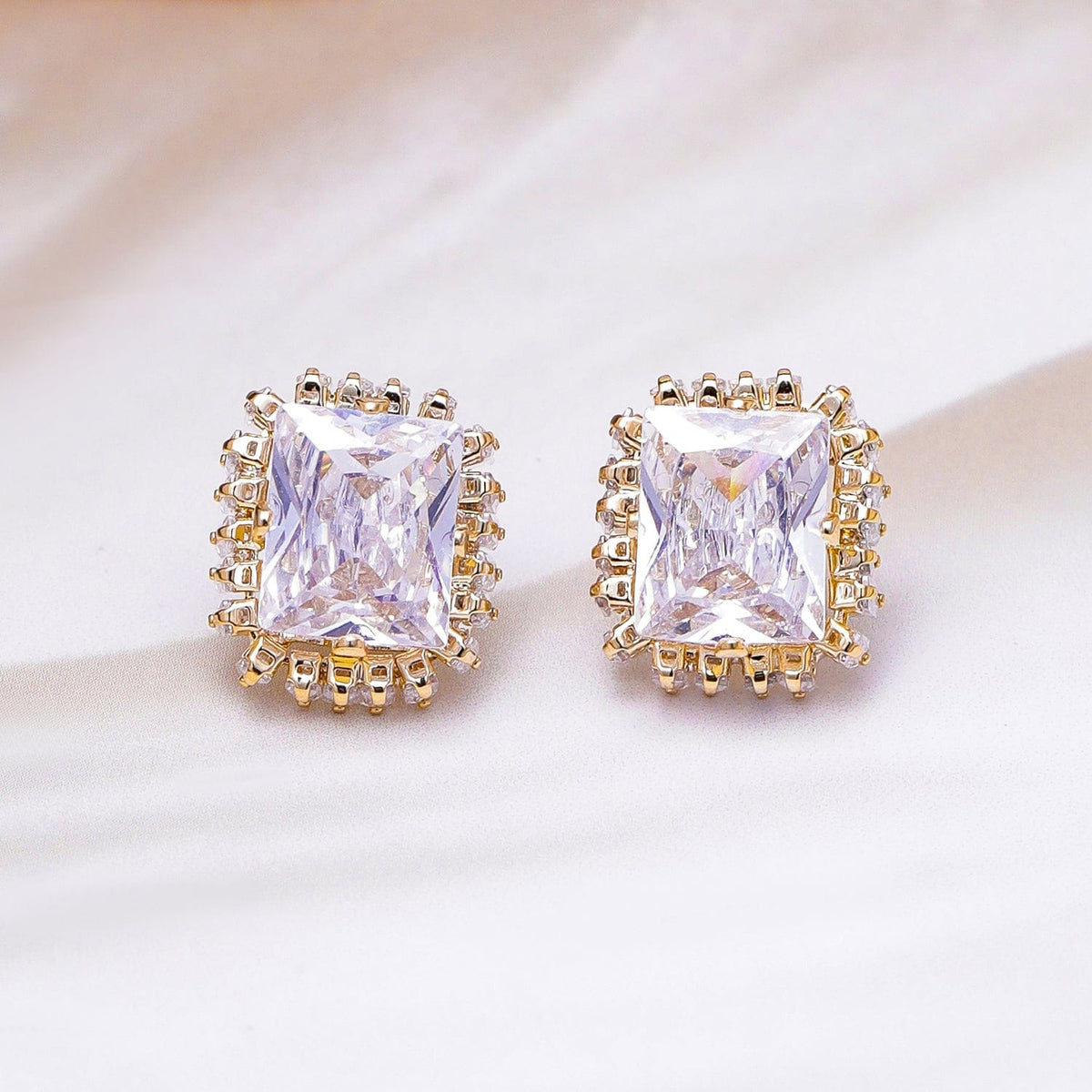 Opulent White Crystal Studs Gold