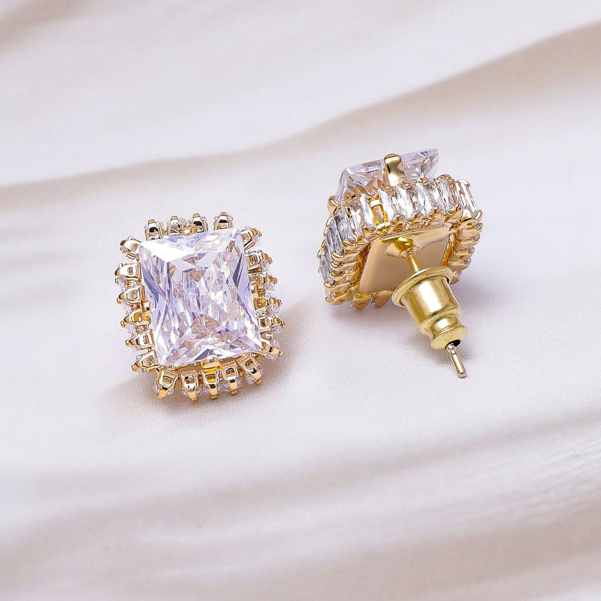 Opulent White Crystal Studs Gold