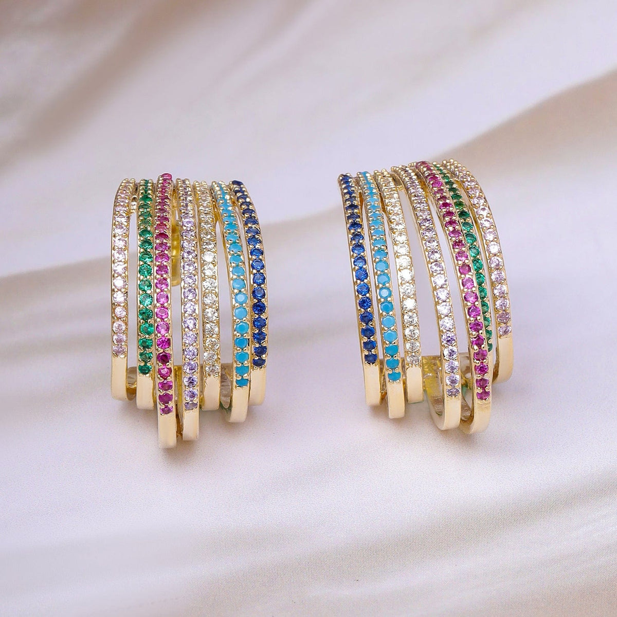Rainbow Glow Multi Zirconia Hoops Huggies Mullticolor