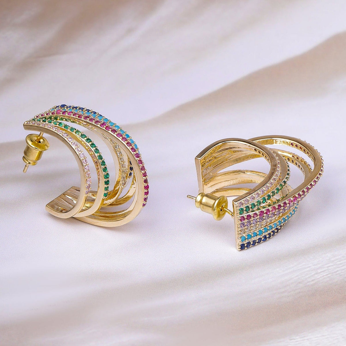 Rainbow Glow Multi Zirconia Hoops Huggies Mullticolor