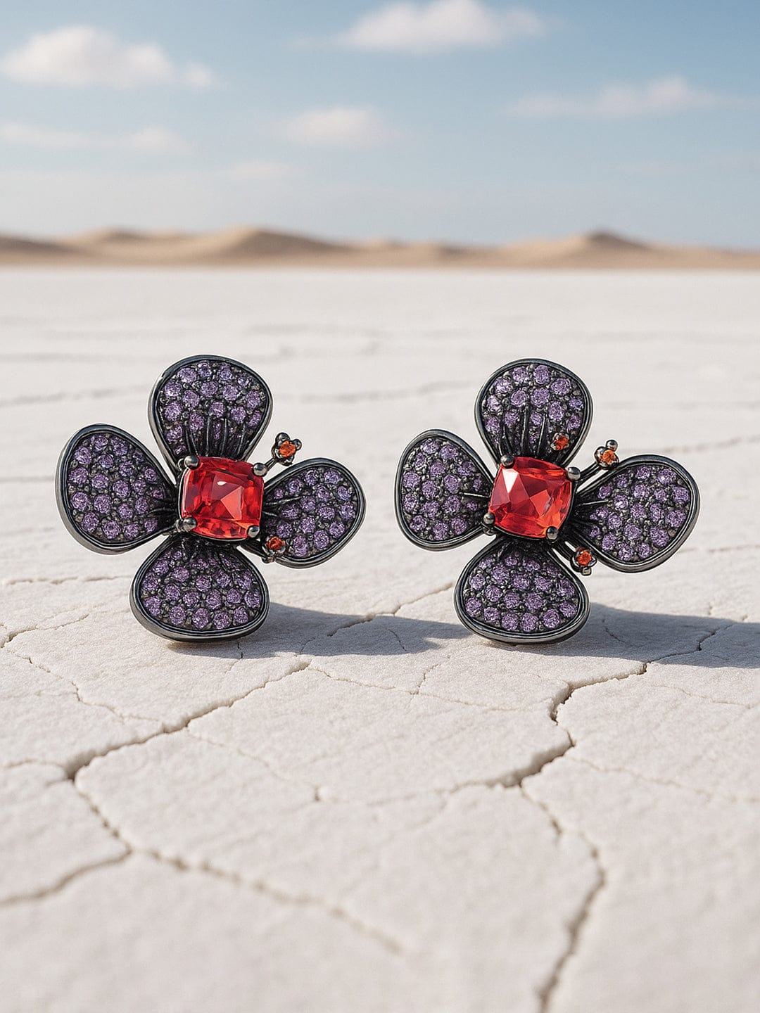 American Diamond Zirconia Ruby Stud Earrings フリーサイズ