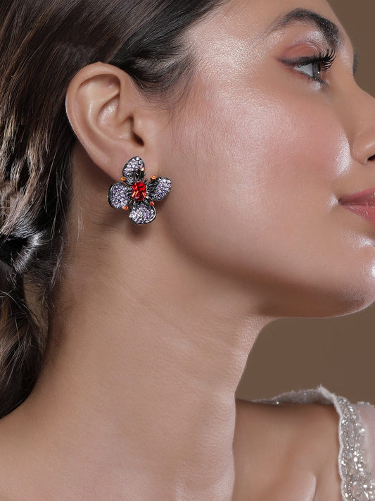 American Diamond Zirconia Ruby Stud Earrings フリーサイズ