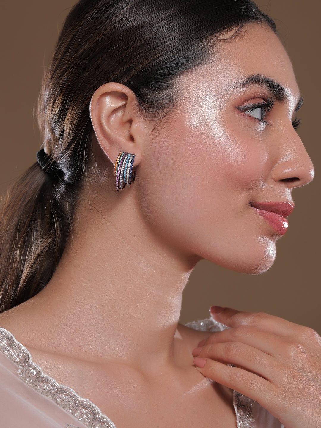 Midnight Rainbow Shine Hoop Earrings Multicolor