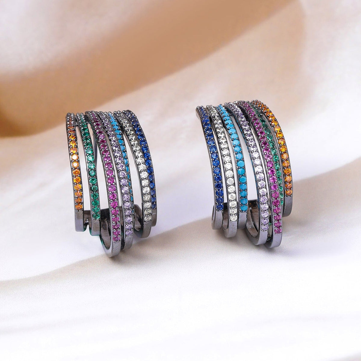 Midnight Rainbow Shine Hoop Earrings Multicolor