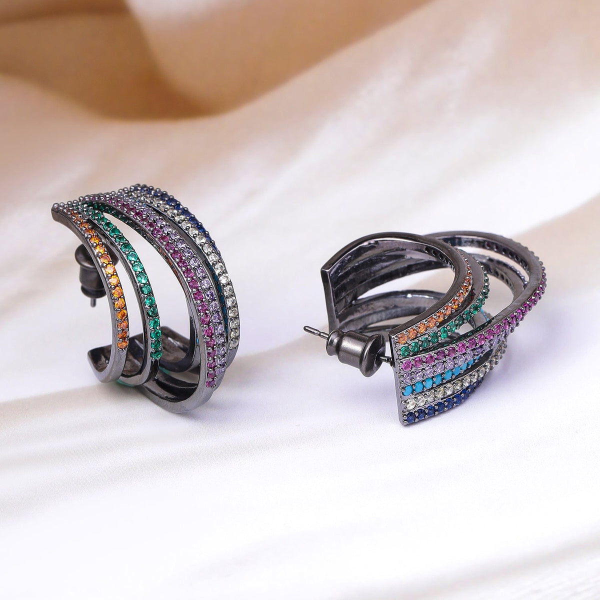 Midnight Rainbow Shine Hoop Earrings Multicolor