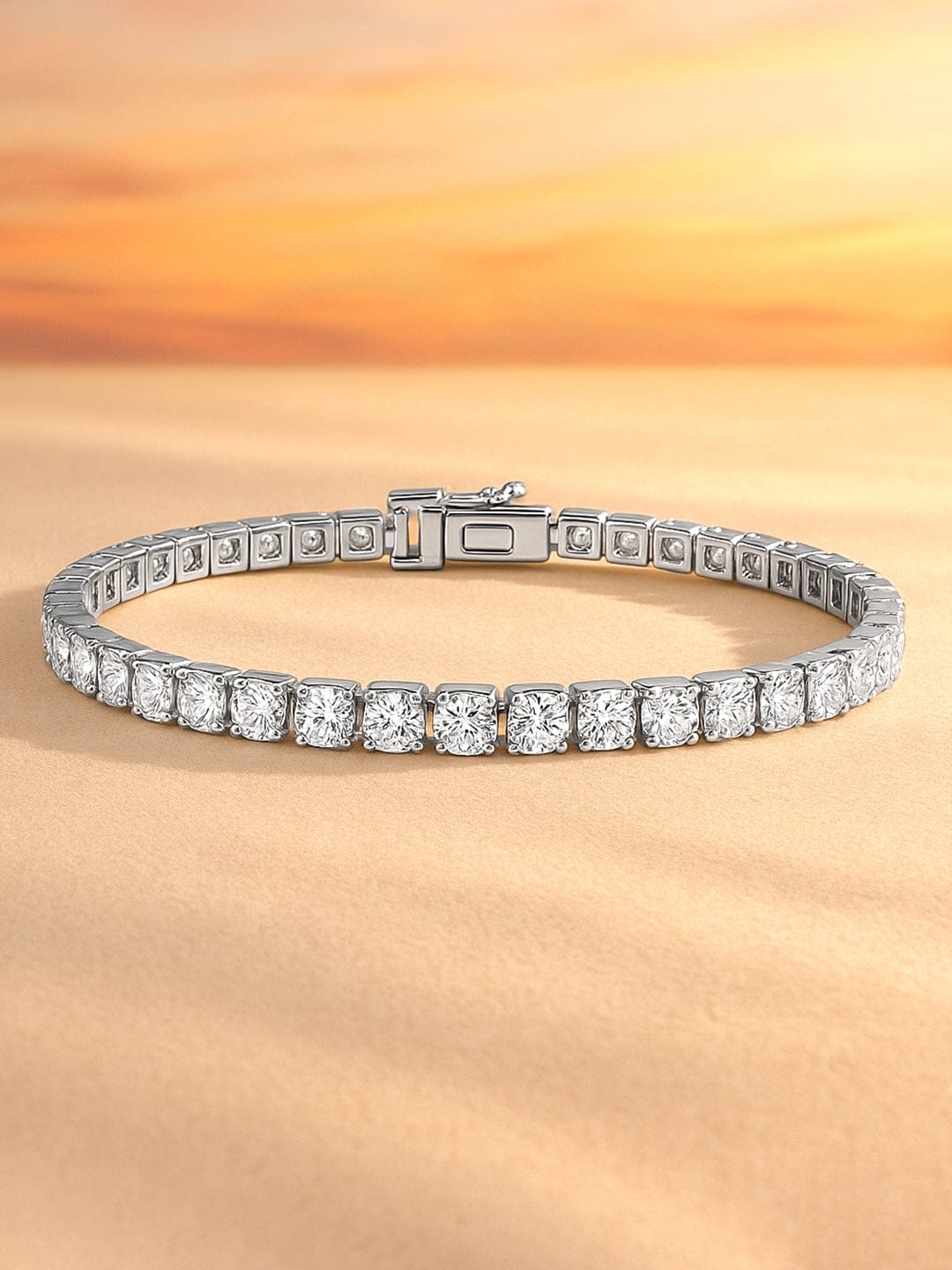 Voguish Rhodium Plated Sparkling AD & Cubic Zirconia Studded Tennis Bracelet Silver