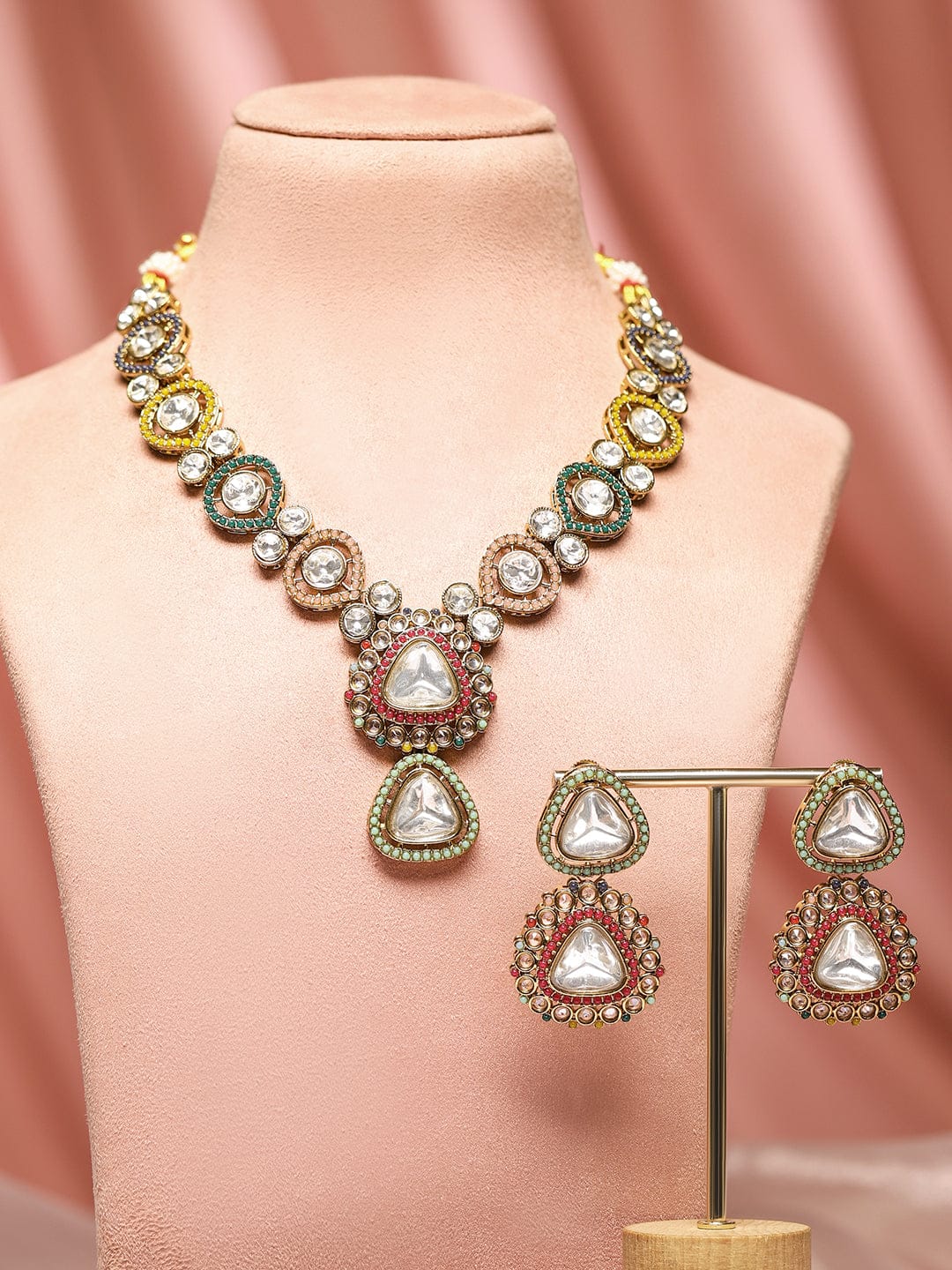 Whispers of Colours Kundan Necklace Set Multicolor
