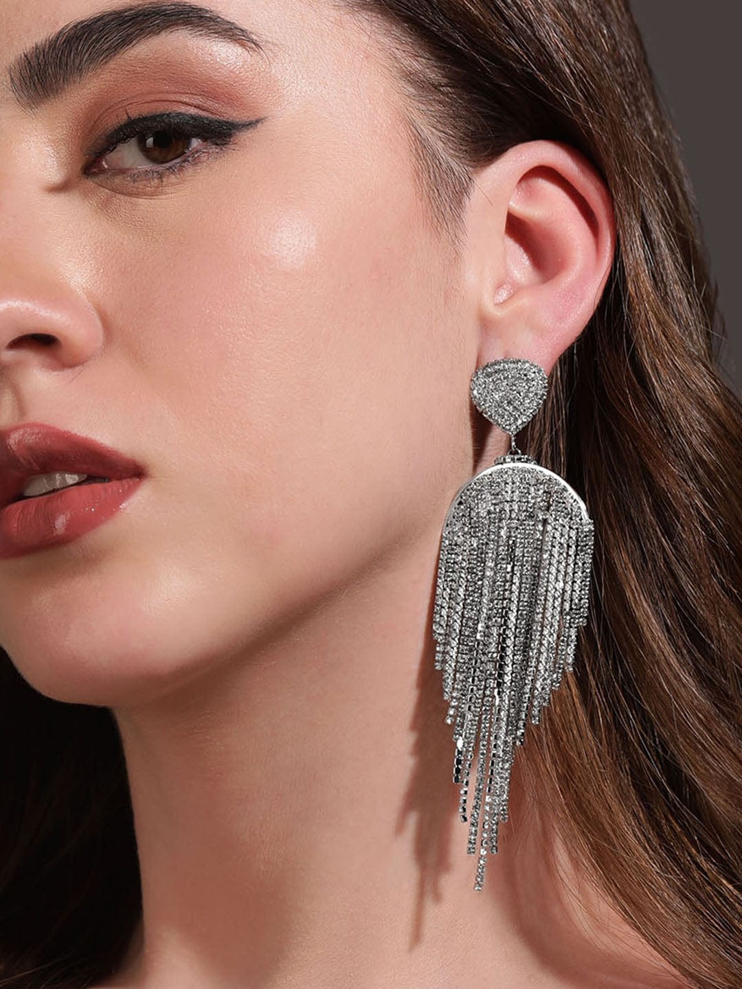 Runway Glam Crystal Multistrands Earrings Silver