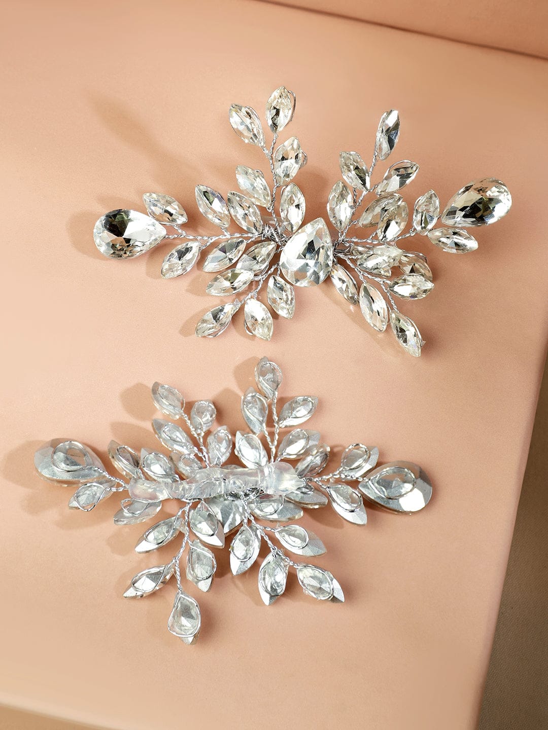White crystal leaf side hair clip - Set of 2 フリーサイズ