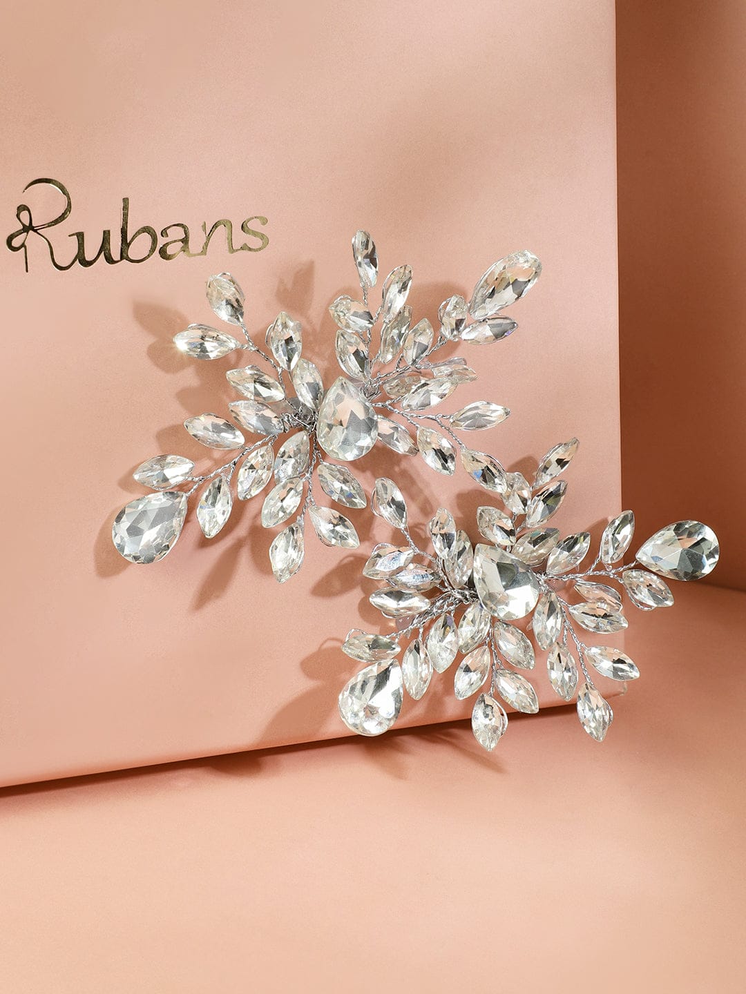 White crystal leaf side hair clip - Set of 2 フリーサイズ