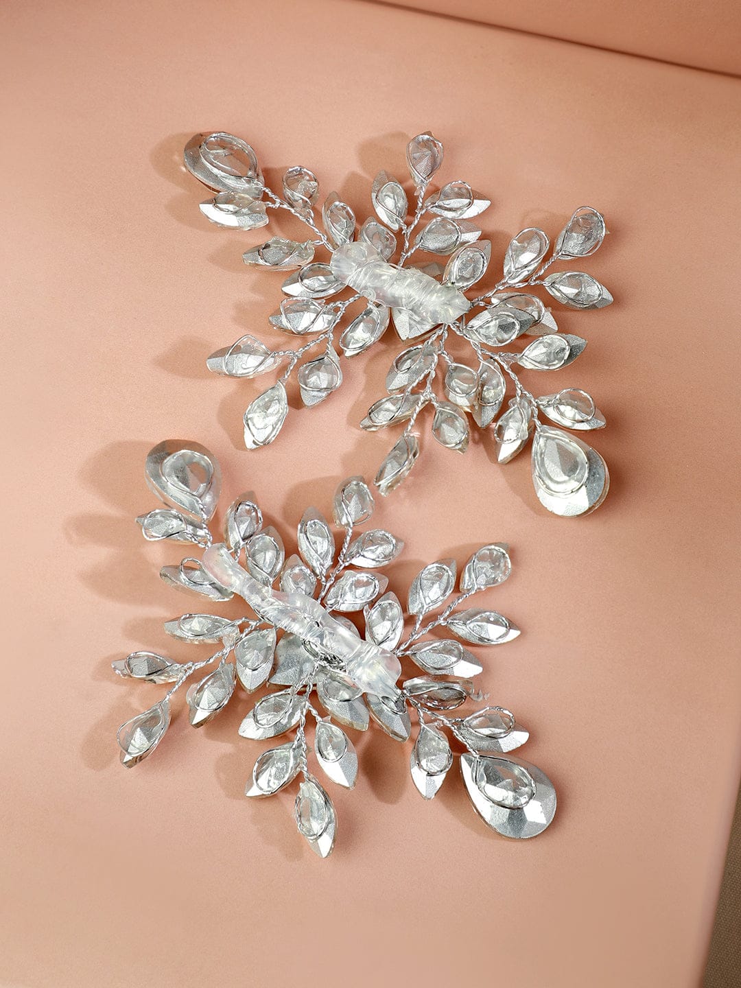 White crystal leaf side hair clip - Set of 2 フリーサイズ