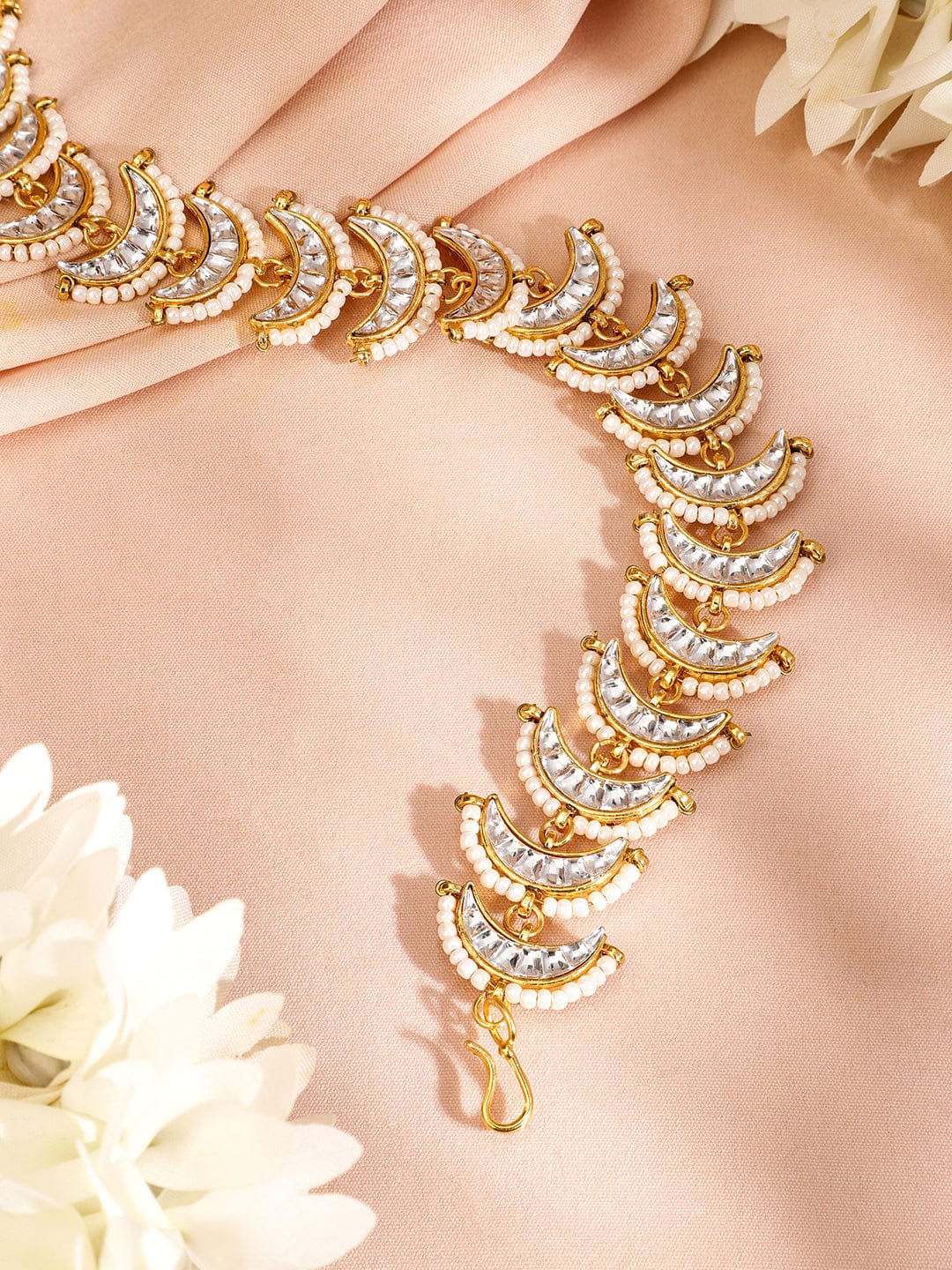 White Kundan Starfall Braid Brooch Gold