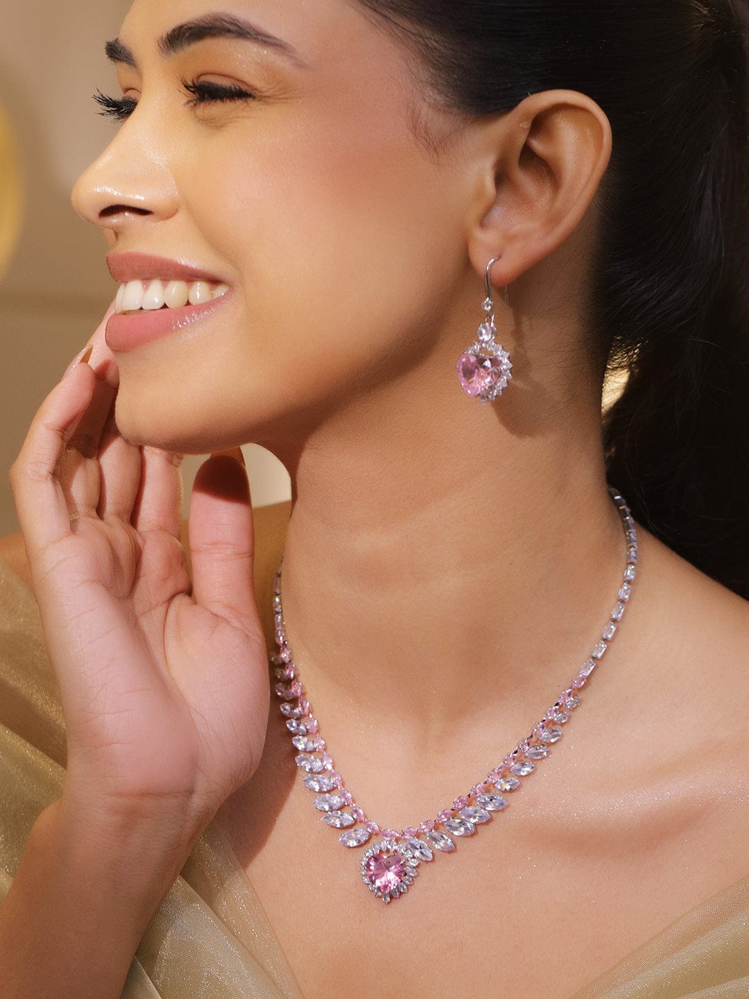 Wings of Freedom Crystal Necklace Set - Pink フリーサイズ