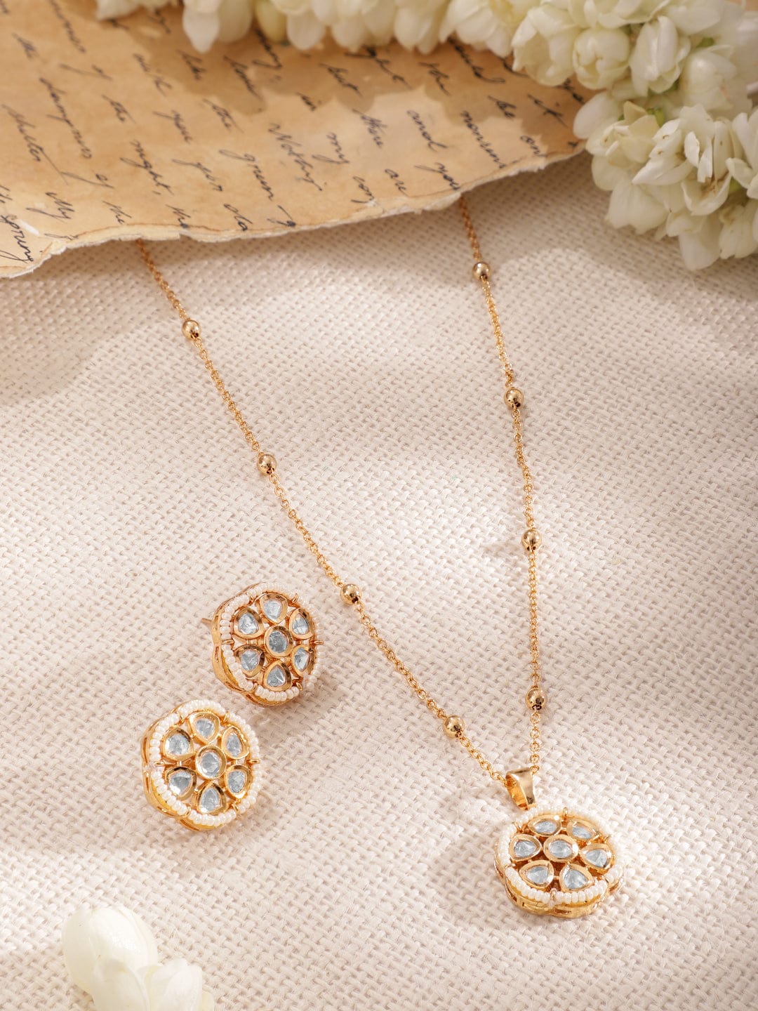 Moon Petals Kundan Pendant Set Gold