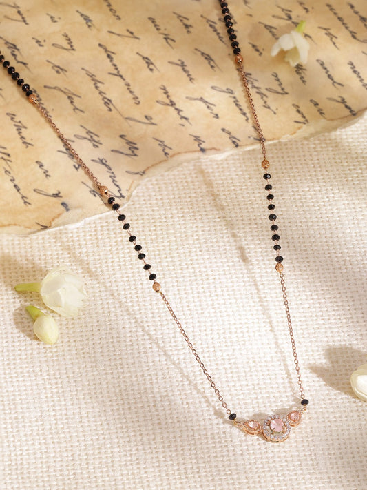 Gold Toned Mangalsutra With American Diamond Zirconia Rose Gold