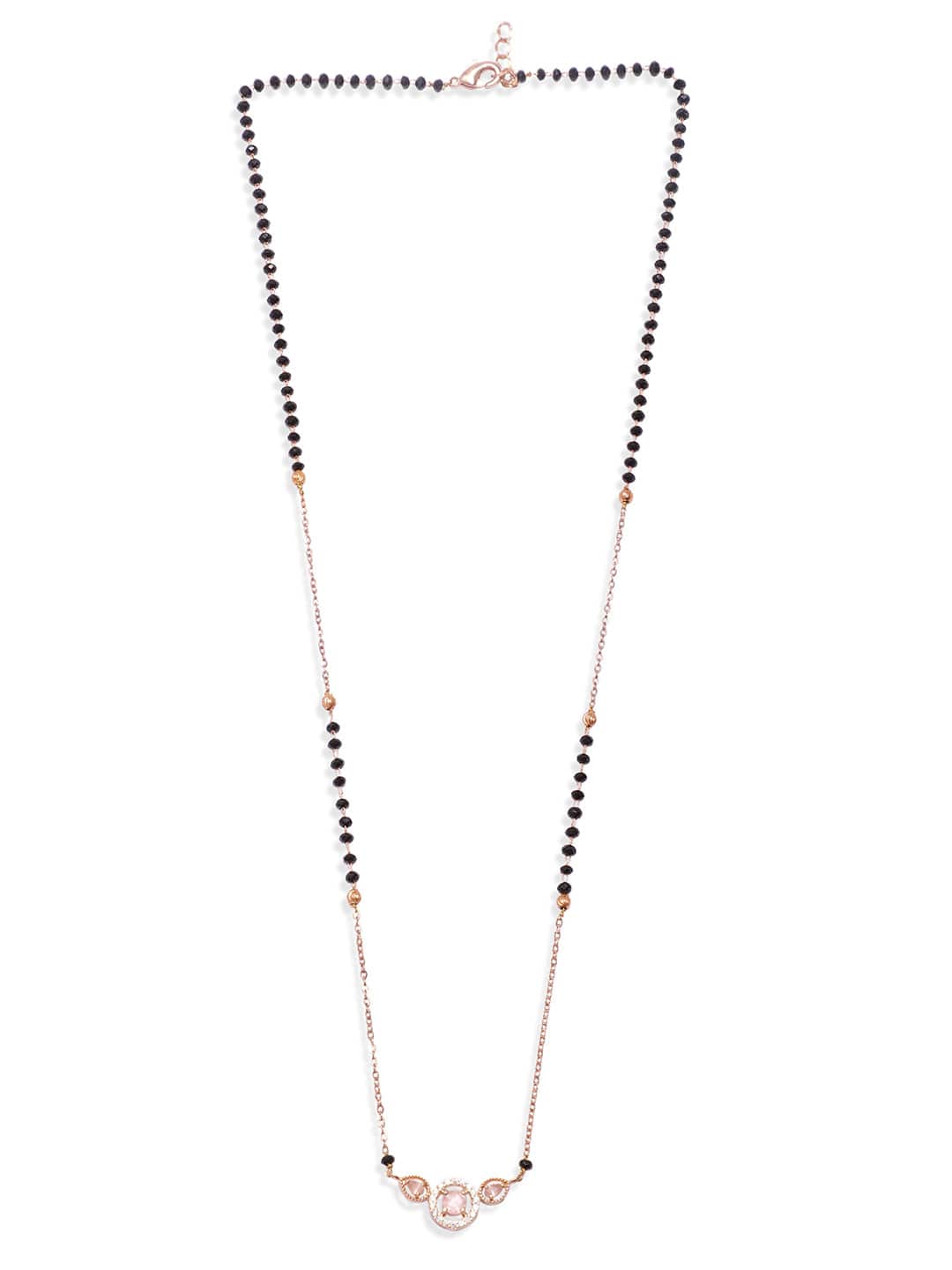 Gold Toned Mangalsutra With American Diamond Zirconia Rose Gold