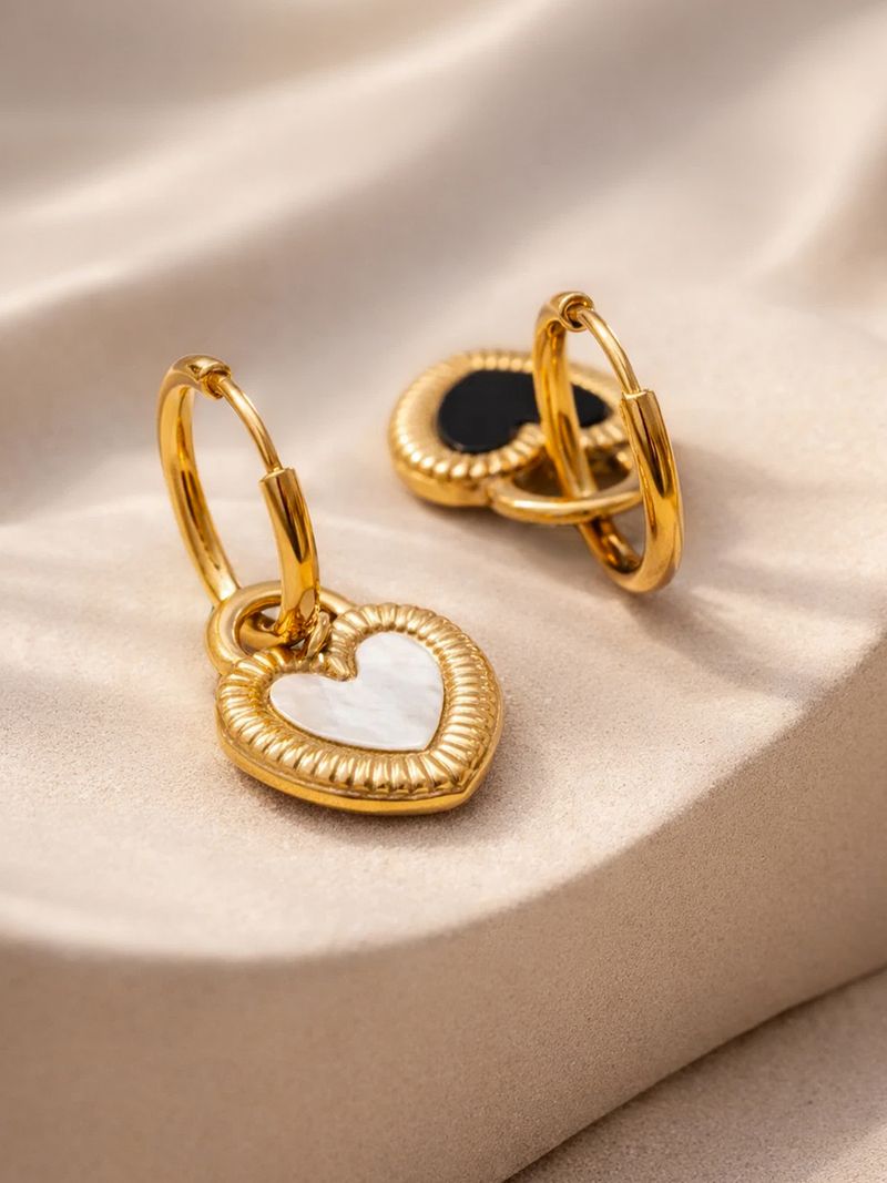 Demi Fine 18K Gold Plated Stainless steel Reversible Heart Drop Hoops Length - 3 cm