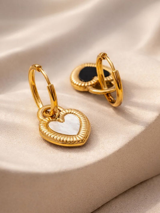 Demi Fine 18K Gold Plated Stainless steel Reversible Heart Drop Hoops Length - 3 cm