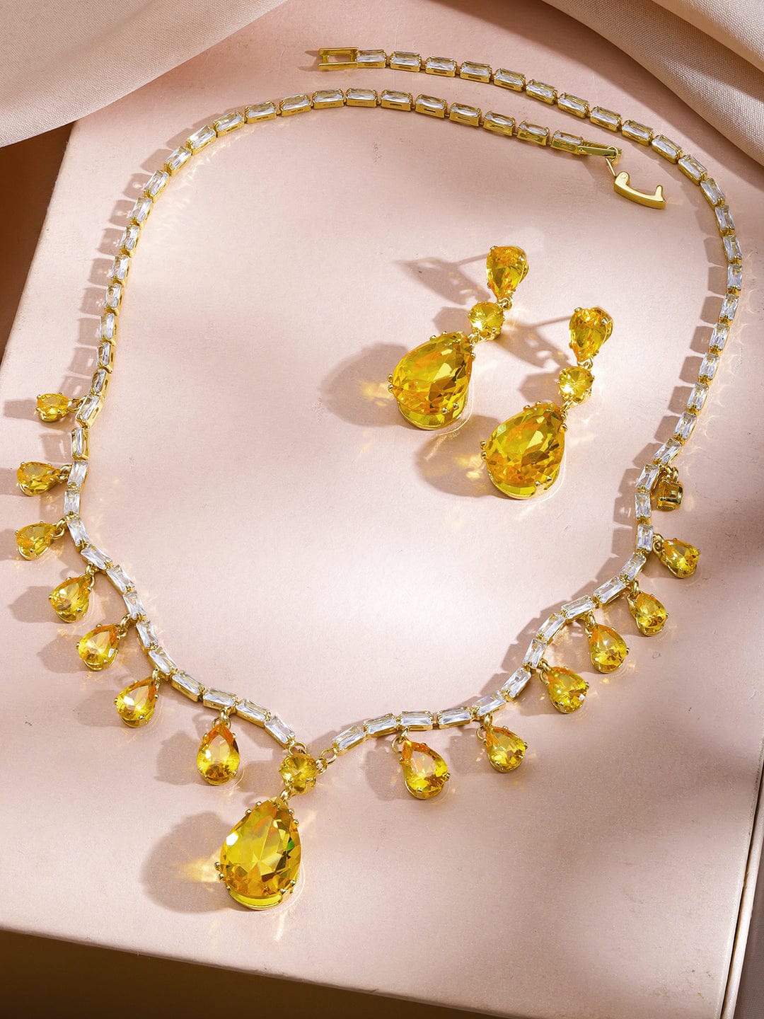 Yellow Raindrop Crystal Necklace Set フリーサイズ